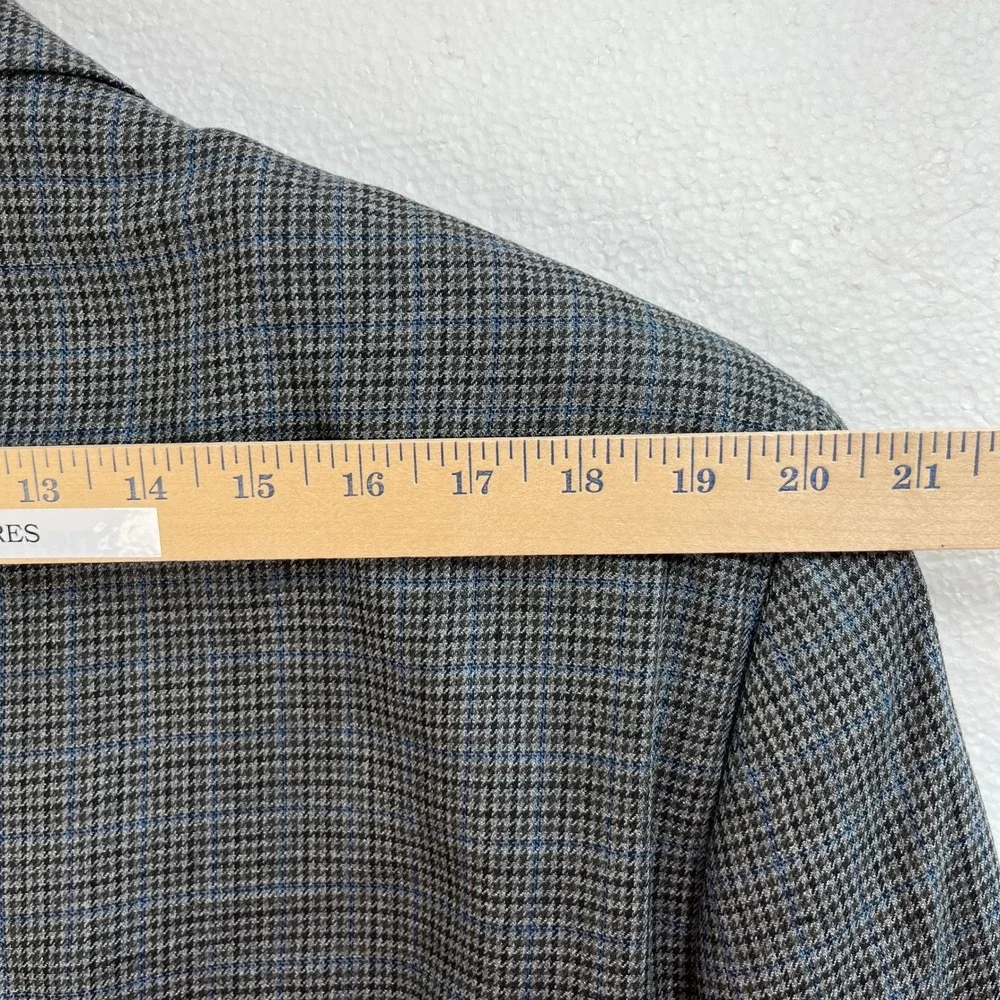 Lauren Ralph Lauren Men's 48R Gray‎ Blue Houndstooth Silk Wool Blazer Jacket